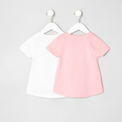 Mini girls pink crochet T-shirt two pack